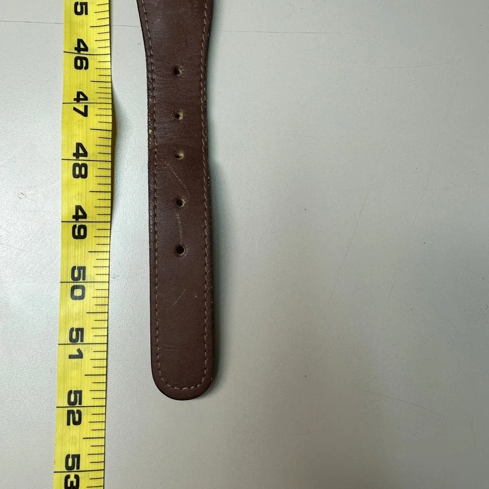 Zep-Pro Mens Webbed Canvas Belt Navy Tan Leather Brass Buckle Made in USA 46
